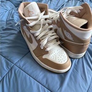 Nike Air Jordan 1 mid legends light brown and white size 10